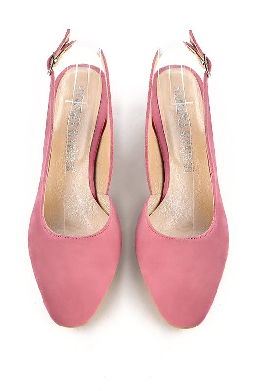 Carnation pink women's slingback shoes. Round toe. Medium flare heels. Top view - Florence KOOIJMAN